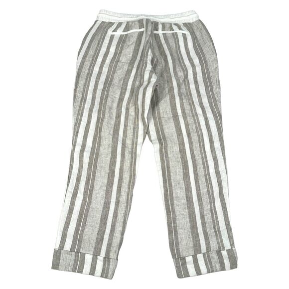 Athleta Pants Women's 4P Beige White Striped Linen Drawstring Waist Straight - Picture 2 of 8